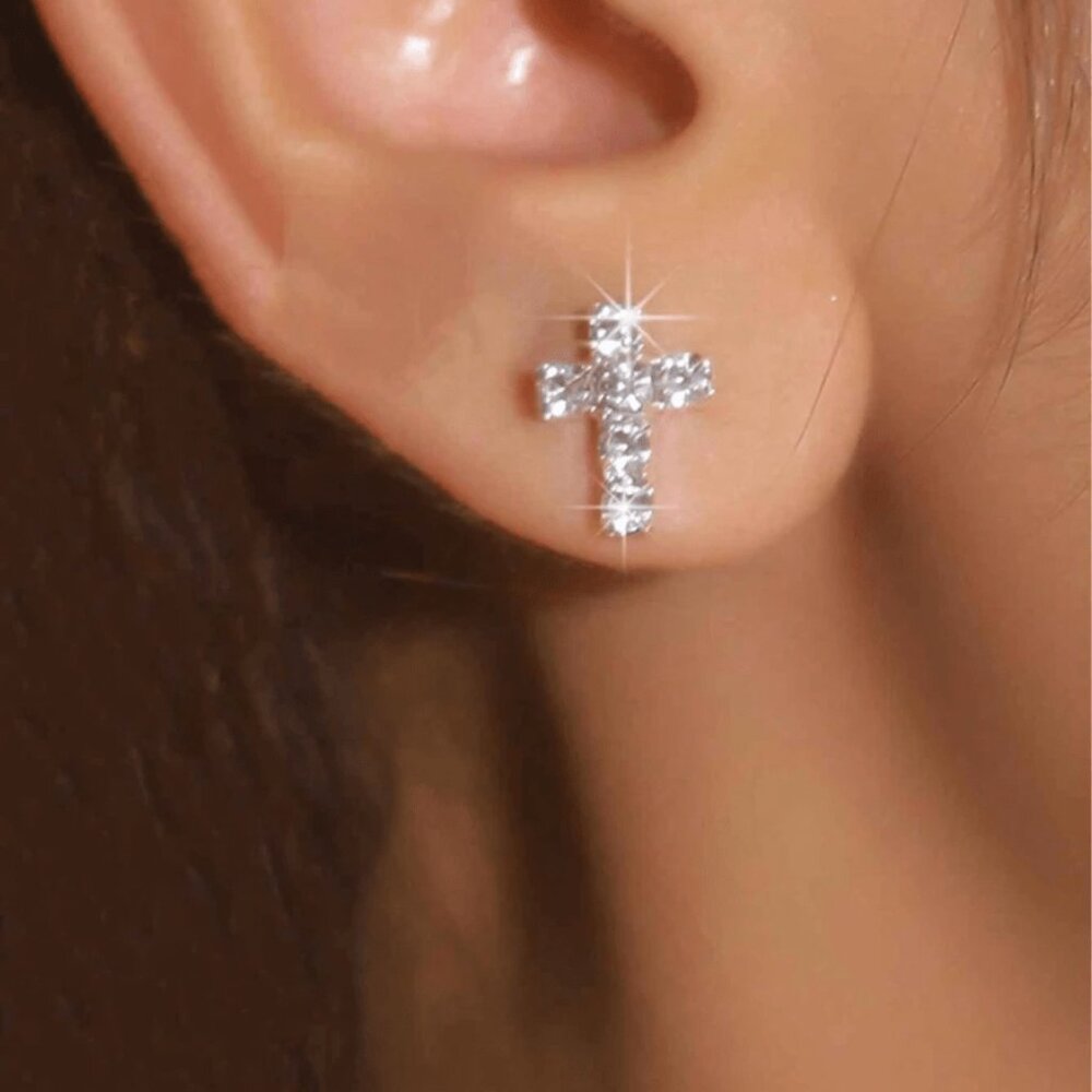 Sparkling Cross Stud Earrings